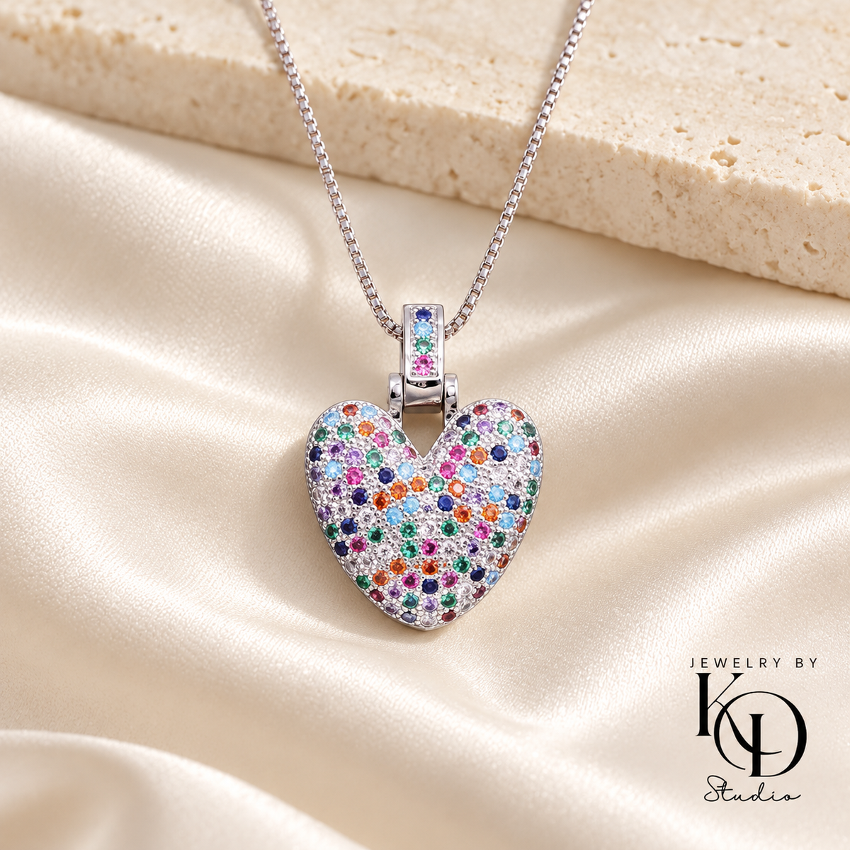 Puffy Rainbow Initial Necklace — V silver