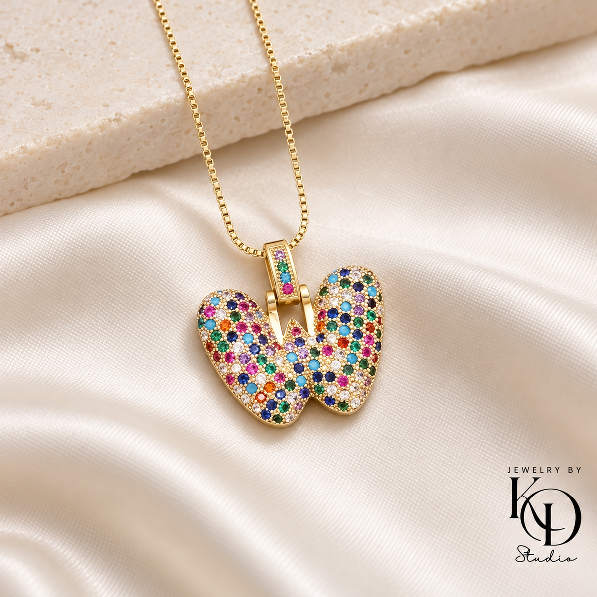 Puffy Rainbow Initial Necklace — W gold