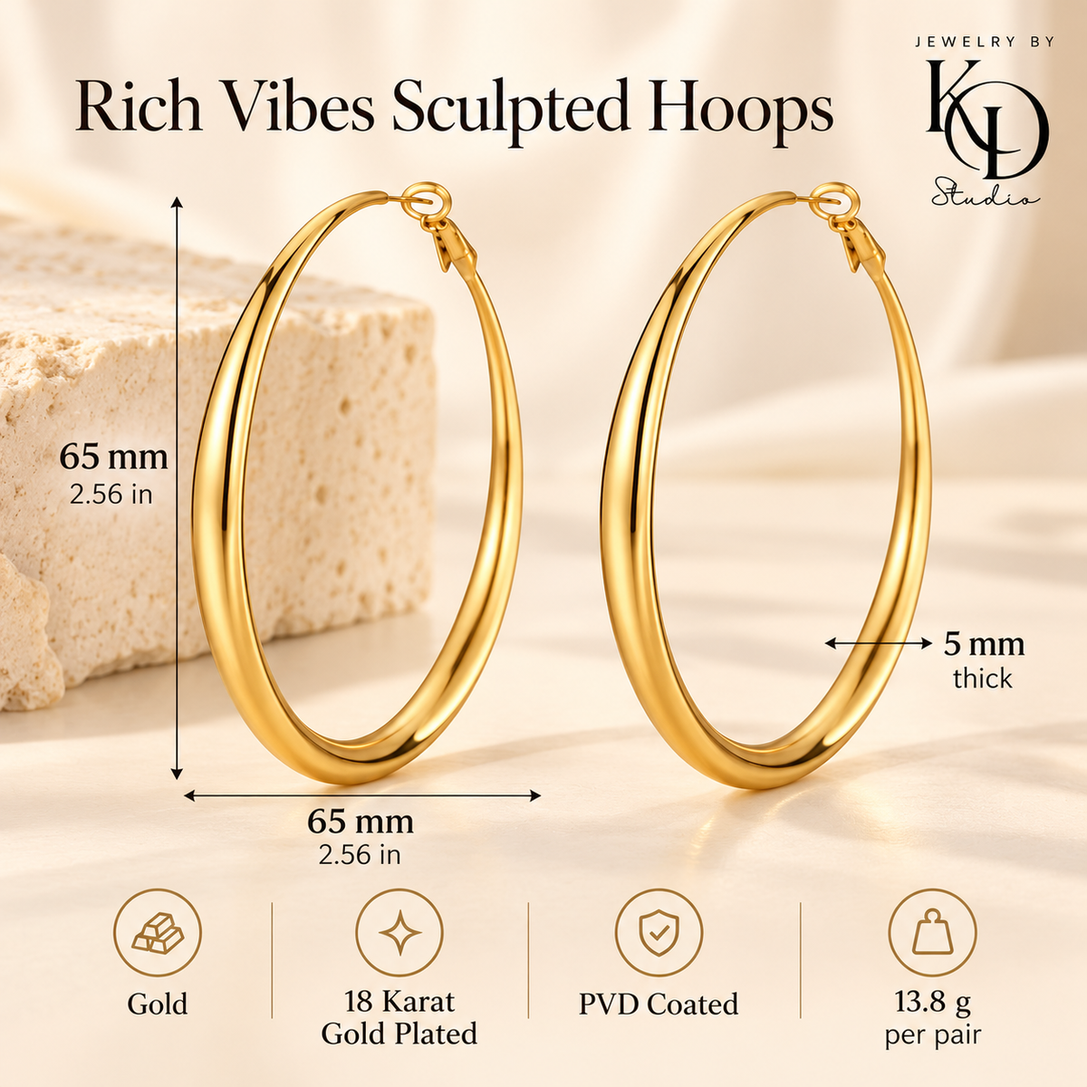 Rich Vibes Sculpted Hoops gold-specs