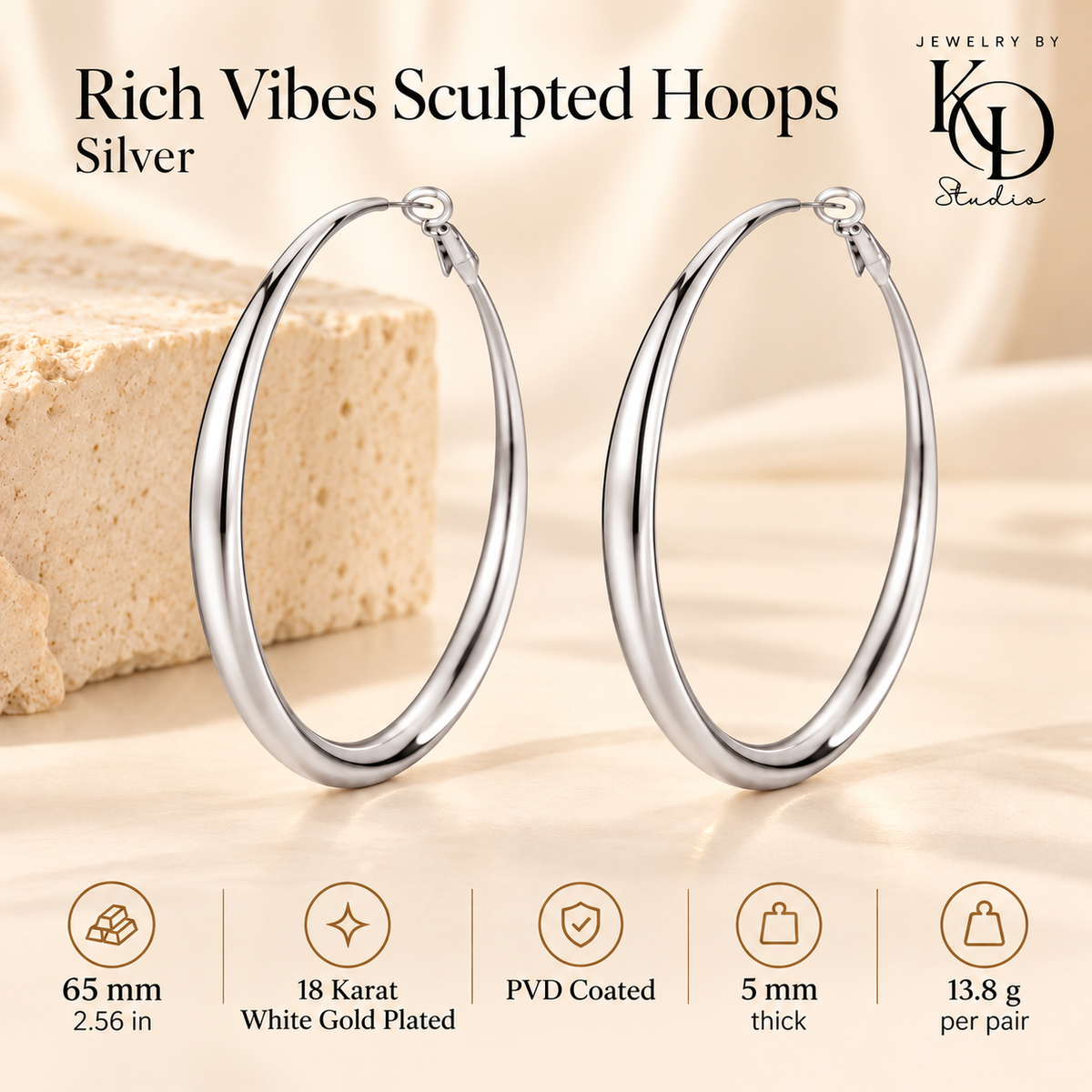 Rich Vibes Sculpted Hoops silver-specs