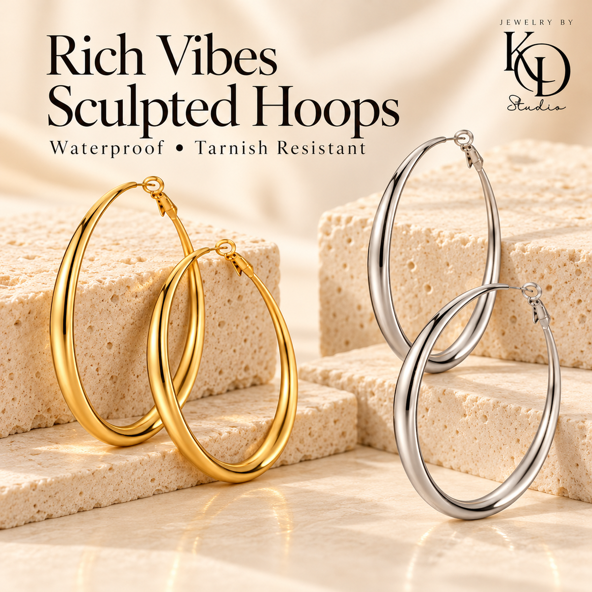 Rich Vibes Sculpted Hoops stone-group
